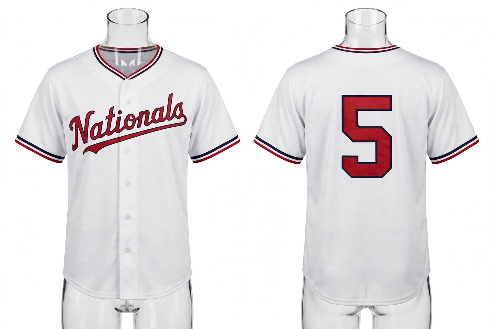White Washington Nationals style home baseball jersey number 5 - front and back view