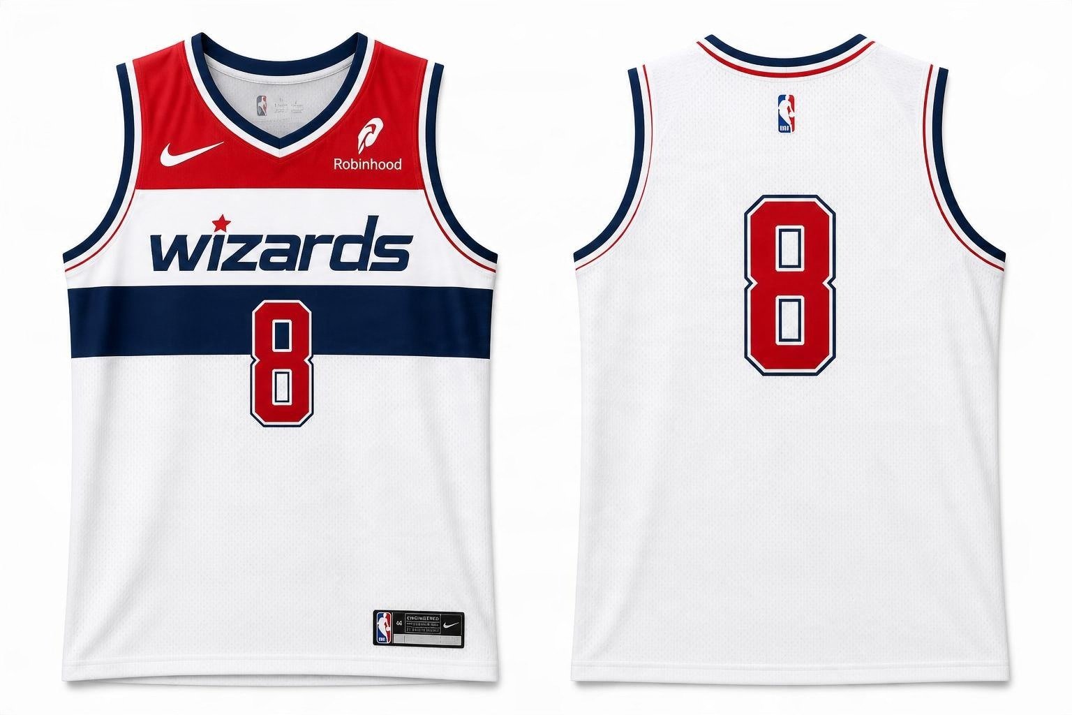 White Washington Wizards basketball jersey number 8 – front and back view
